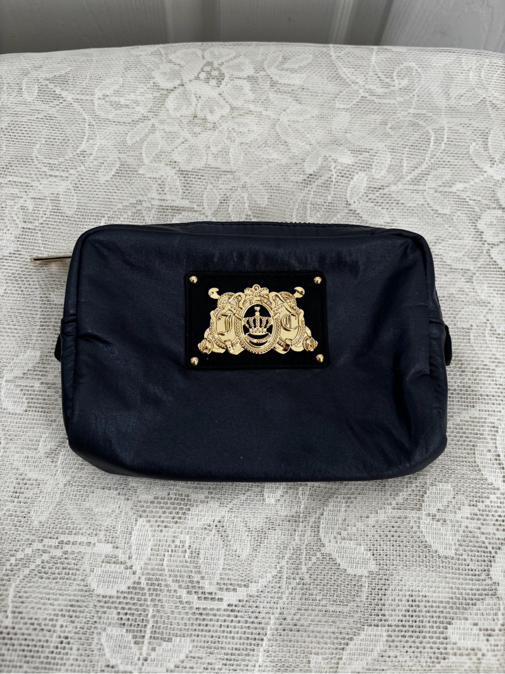 Juicy Couture Navy Blue Women's Cosmetic Pouch with Gold Emblem